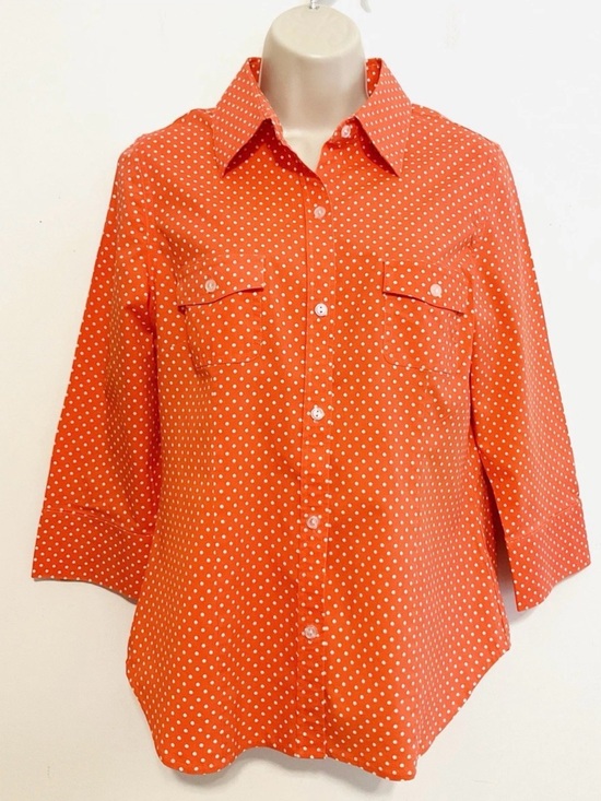 Chico's Tops - Chico's Orange Polka Dot women’s fitted button-down blouse.  Size‎ 0.  (4-6)